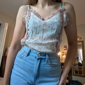 Mine Pink Floral Lace Cami Top